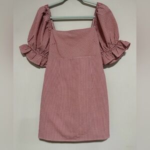 Blue Rain gingham puffy sleeve mini dress